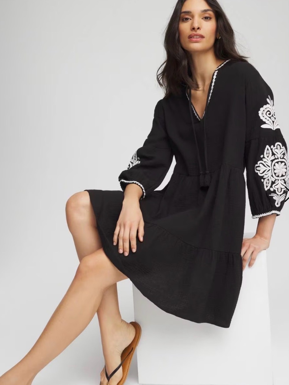 Chicos Woven Embroidered Swim Cover-Up size L - Picture 2 of 5